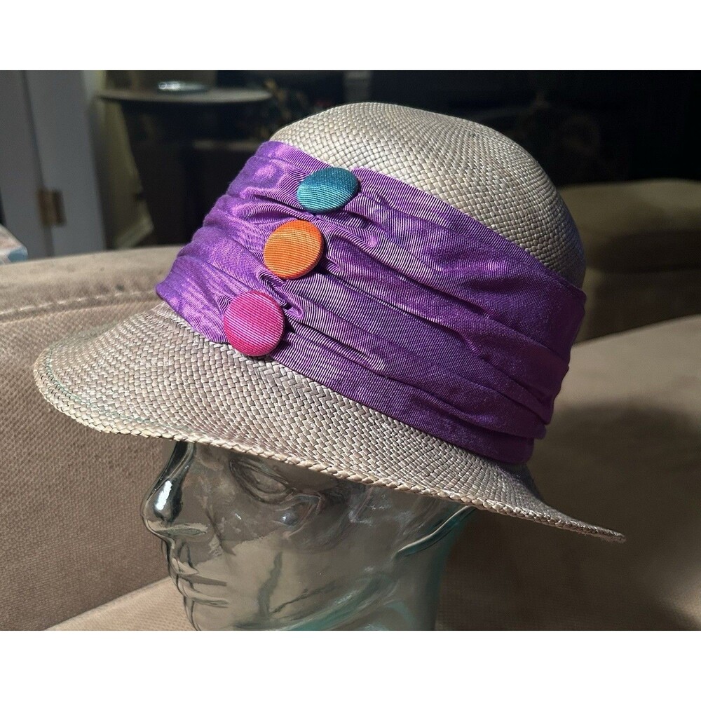 Toucan Straw Sun Hat Cloche Sunhat w/ Trim Vintage Made in USA very 1980s 80s